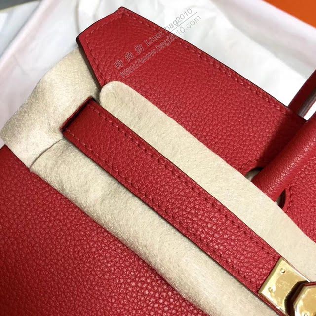 Hermes女包 愛馬仕Birkin Hermes鉑金包 togo小牛皮 國旗紅 蠟線半手工縫製  am1711